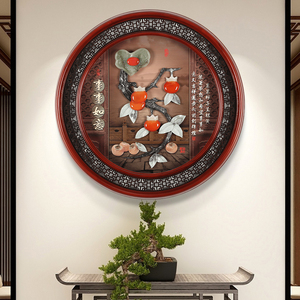 新中式入户玄关走廊过道玉石玉雕装饰画客厅背景墙3d立体高档大气