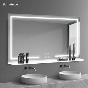 卫生间镜子带置物架一体壁挂打孔浴室智能镜led灯发光方形厕所镜