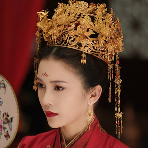 古装华胜皇冠 24k包金高品质订制款 茗玉汉服头饰 新娘发饰凤冠