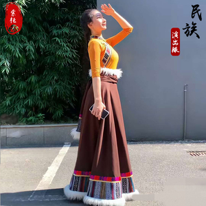 藏族舞蹈服演出服女半身裙藏族练习大摆裙藏式舞蹈比赛藏族练舞服