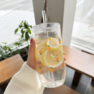 水杯女生高颜值玻璃杯2022新款耐高温牛奶杯带吸管仙女杯家用杯子