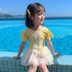 女童泳装夏季新款小清新泳衣女宝宝可爱网纱公主裙儿童洋气速干衣