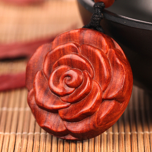 印度小叶紫檀木 玫瑰花吊坠 棉麻衣服配饰挂件吊坠红木木质毛衣链