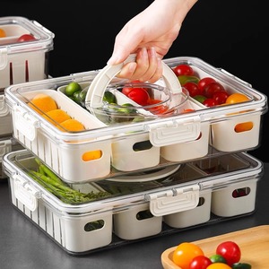 日本手提便携保鲜盒冰箱野餐收纳便当盒分格沥水春游水果密封盒子