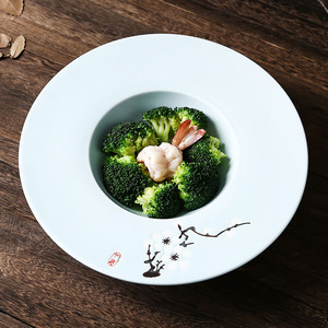 创意蓝色釉分子料理酒店分位辽参碗餐厅酒店陶瓷意境菜草帽飞碟盘