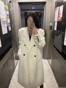 毛呢外套女2023冬季新款高级感夹棉加厚中长款小个子白色呢子大衣
