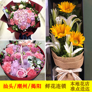 汕头潮州揭阳鲜花店同城速递康乃馨玫瑰向日葵百合花澄海潮南普宁