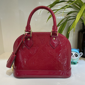 97新 路易威登lv alma bb 印度红漆皮金扣贝壳包手提单肩包