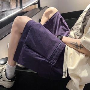 乌梅紫色美式机能工装短裤男款夏季速干尼龙伞兵裤子阔腿六七分裤