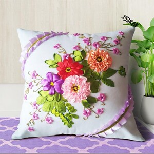 抱枕刺绣diy手工丝带绣一对自己绣车枕十字绣枕头套y立体绣花材料