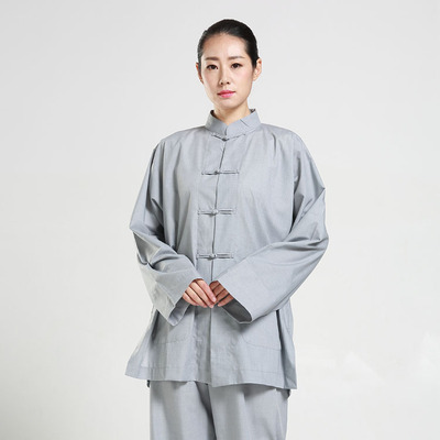 正品海青居士服女士传统布盘扣长袖僧衣僧服春夏秋冬季禅修服套装