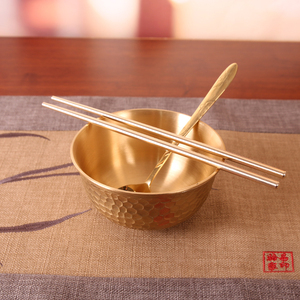 【纯铜碗】铜筷子铜勺子三件套家用高颜值餐具米饭碗套装黄铜摆件