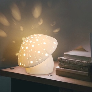 创意陶瓷蘑菇台灯卧室床头现代简约网红ins少女灯梦幻投影小夜灯