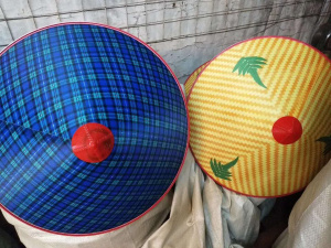 日本购竹编斗笠帽舞蹈表演道具b古风男女黑白侠客成人儿童古装红