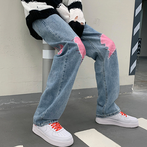 美式街头牛仔裤女秋季潮ins设计感小众嘻哈高街潮牌裤子直筒宽松