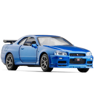 jkm1/36尼桑gtr34跑车合金车模金属回力汽车模型适用于日产玩具车