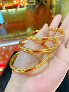 一立金沙光面推拉手镯矿石金材质里外通体一色