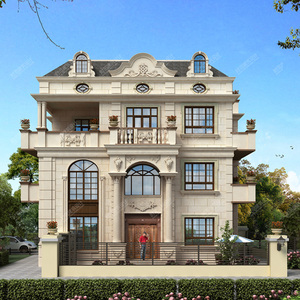 欧式风格别墅设计图纸五层农村自建房外观效果图带地下室露台阁楼