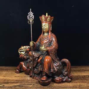 生堂鎏金地藏王骑神兽摆件家用供奉堂摆件仿古手工释迦牟尼阿弥陀