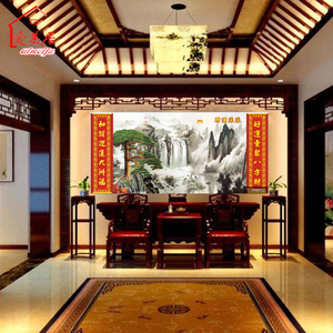 3d定制瓷砖中堂装饰画 农村风水影壁墙户内外 寺庙祠堂山水福对联