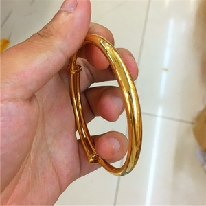 周大福焕美手镯子24k黄金999高抛光面沙金女手链饰品可调节礼物