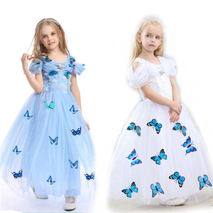 女童秋装蝴蝶公主裙长款漏肩连衣裙万圣节儿童长袖灰姑娘蓬蓬裙