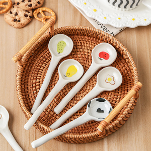 日式粗陶手绘陶瓷小勺子喝汤调羹汤匙家用可爱水果高颜值饭勺汤勺
