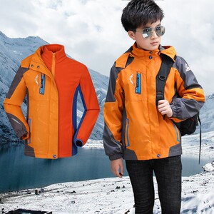 七波辉官方旗舰店男童冲锋衣秋装外套中大童加厚加绒三合一儿童可