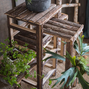 掬涵原木折叠收放花架松木伸缩置物架多层次装饰摆件花园阳台复古