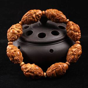 橄榄核雕手串文玩八宝弥勒苏工名家夏雨纯手工雕刻橄榄核手串男士