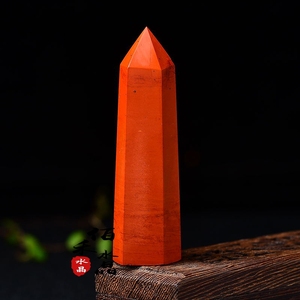 天然红碧玉六棱柱摆件红色水晶原石水晶柱家居办公摆设