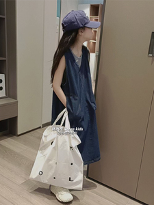 波拉bora韩国童装洋气女孩牛仔裙背心裙2024新款洋气女童连衣裙