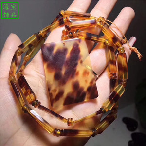 海南仿玳瑁色项链 竹节毛衣链 方牌吊坠项链坠龟甲文玩复古链子