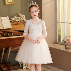 女童主持礼服短款花童婚礼小女孩洋气生日公主裙儿童钢琴演出服女
