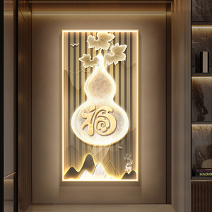 新中式五福临门玄关装饰画寓意好走廊壁画葫芦灯画入户正对门挂画