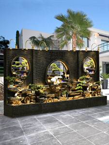 大型水幕墙流水屏风玄关隔断公司酒店鱼池喷泉庭院户外假山流水墙