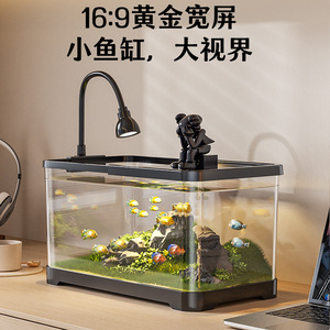 新款家用桌面造景生态鱼缸客厅阳台养乌龟六角恐龙鱼虾专用缸带盖