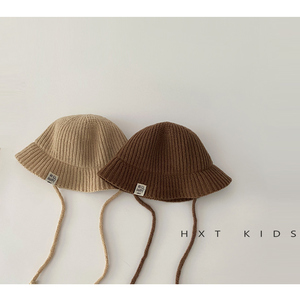 儿童针织渔夫帽春秋纯色洋气系带帽子男童女童宝宝秋天穿搭防晒帽