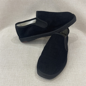 老北京手工千层底春秋黑色灯芯绒经典透气纯色低帮圆头宽版男布鞋