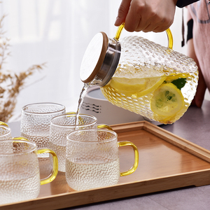 日式冷水壶家用耐高温水壶大容量高蹦硅扎壶透明玻璃杯小清新水杯