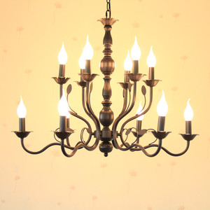 美式复古灯创意客厅灯现代简约黑色铁艺双层欧式蜡烛餐厅卧室吊灯