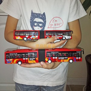 大促加长双节公交车巴士合金模型超大号北京铰接城市大巴回力玩具