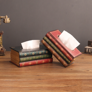 欧式复古书本造型装饰纸巾盒高档客厅茶几餐巾纸收纳盒木质抽纸盒