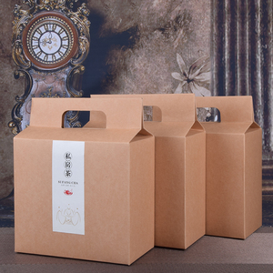 一斤装茶叶盒空盒牛皮纸简易盒散茶岩茶新茶通用复古盒三泡台定制