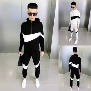 社会精神小伙休闲运动套装男秋季长袖一套青年百搭网红同款两件套