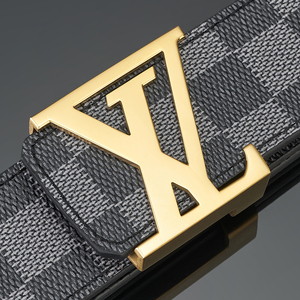 lv网红新款流行男士皮带真皮板扣名牌格纹时尚青年轻人裤腰带男款