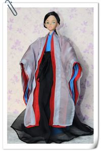 芭比娃娃配件服饰可儿衣服纯手工制作灰红色四件套装古装