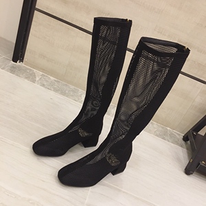 蜘蛛王粗跟镂空罗马高跟鞋靴子女2020长靴网纱高筒夏季凉鞋女网红