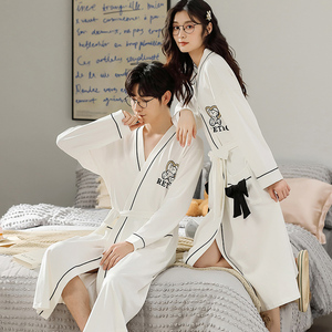 春秋长袖情侣睡衣睡袍男大码纯棉胖mm睡裙女舒适休闲新款家居服夏