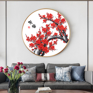 中国风咏梅钻石画5d满钻新款圆形梅花贴钻十字绣客厅玄关现代简约